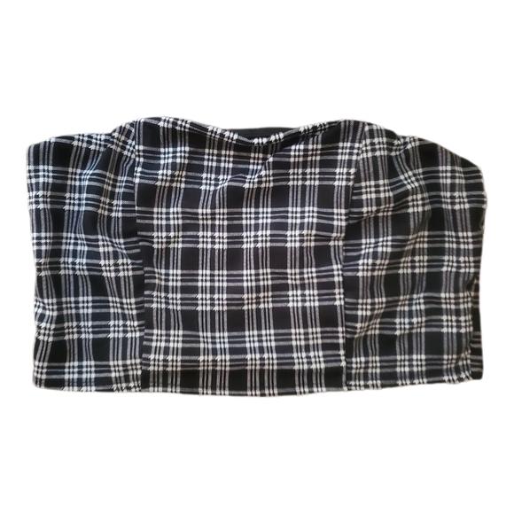 Plaid black and white cropped tube top - Picture 2 of 6